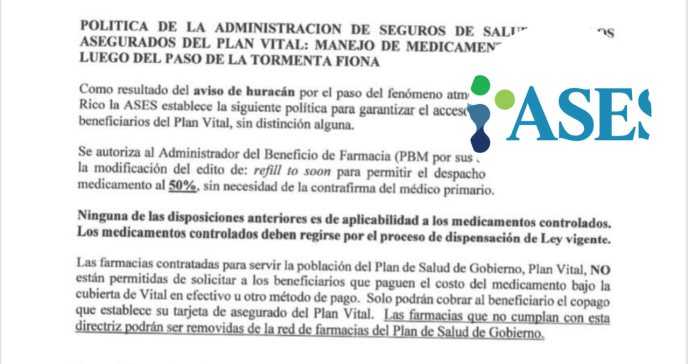 Administración de Seguros de Salud implementa nueva política para medicamentos durante y después de Fiona