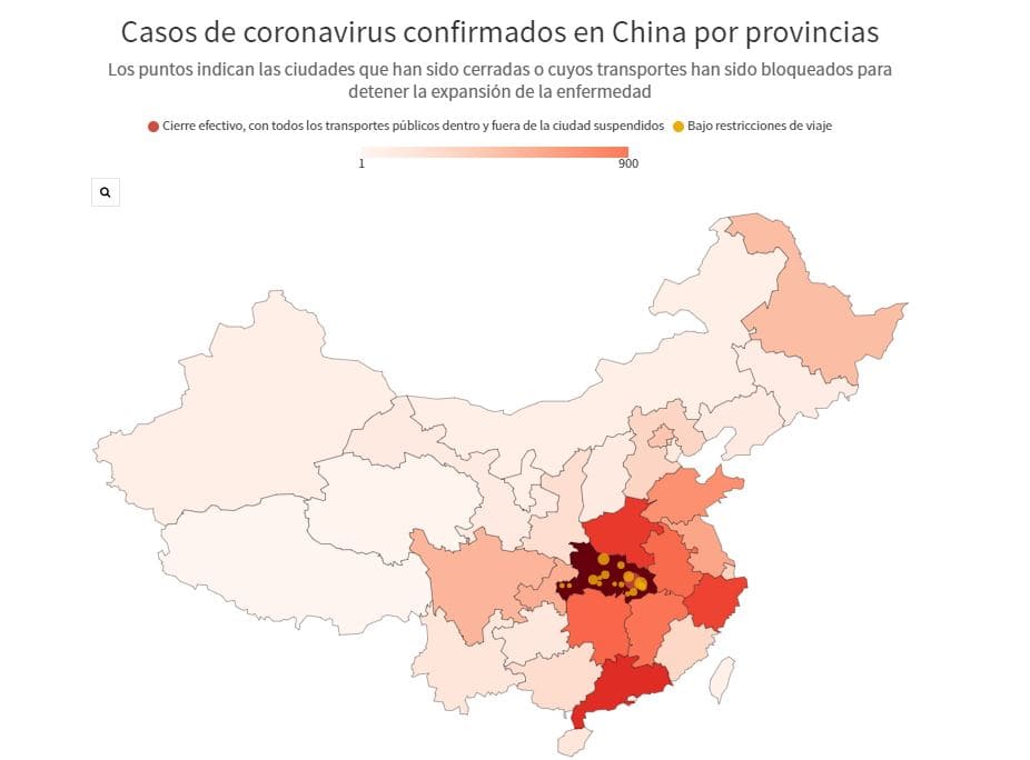 Casos de coronavirus confirmados en China por provincias